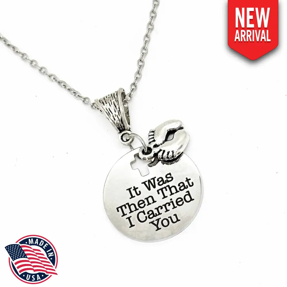 It Was Then That I Carried You Necklace Footprints Scripture Jewelry Faith Bible Verse Quote Gift For Her Daughter