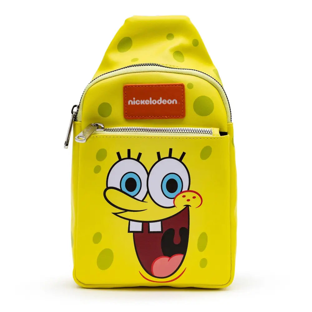 Nickelodeon Bag Sling SpongeBob SquarePants Smiling Face Character Close Up Yellow Bounding Vegan Leather Crossbody Bags
