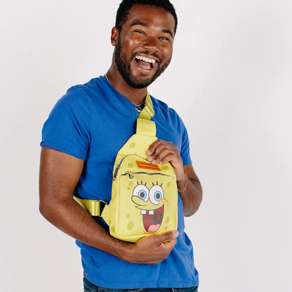 Nickelodeon Bag Sling SpongeBob SquarePants Smiling Face Character Close Up Yellow Bounding Vegan Leather Crossbody Bags
