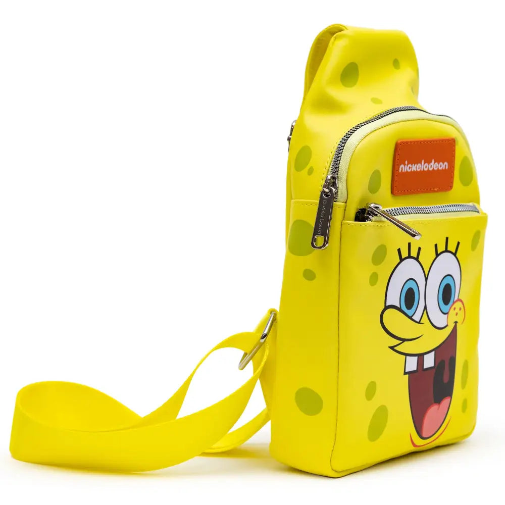 Nickelodeon Bag Sling SpongeBob SquarePants Smiling Face Character Close Up Yellow Bounding Vegan Leather Crossbody Bags