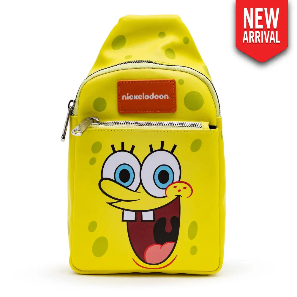 Nickelodeon Bag Sling SpongeBob SquarePants Smiling Face Character Close Up Yellow Bounding Vegan Leather Crossbody Bags