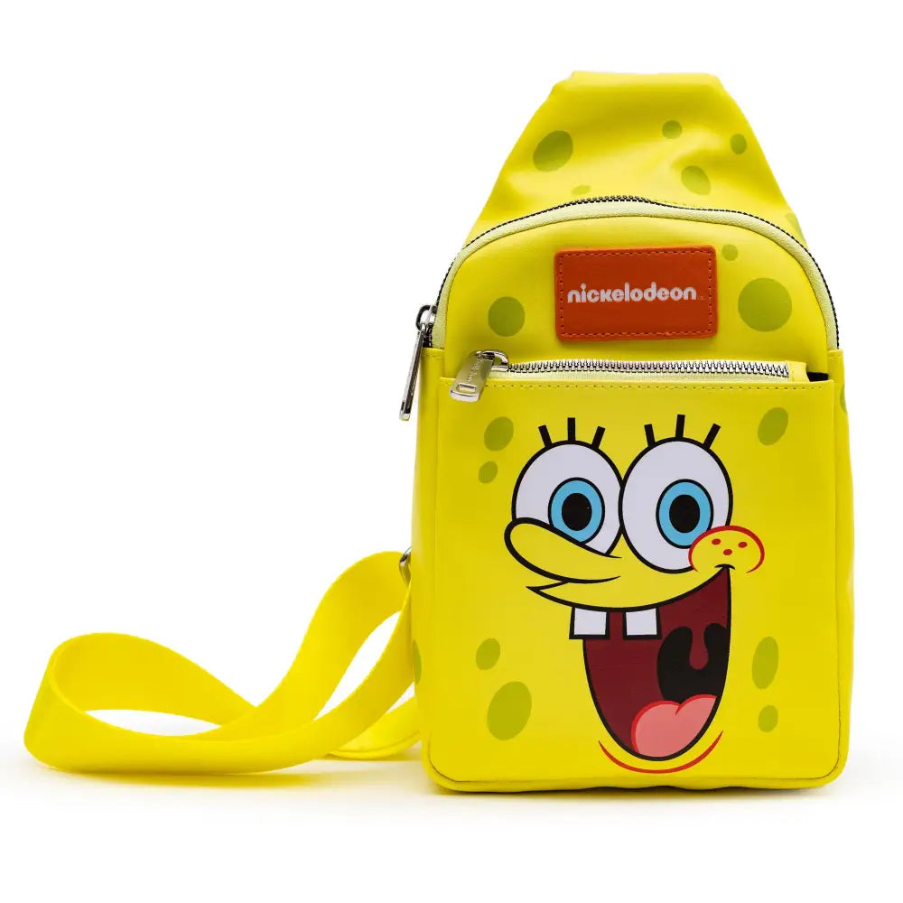 Nickelodeon Bag Sling SpongeBob SquarePants Smiling Face Character Close Up Yellow Bounding Vegan Leather Crossbody Bags