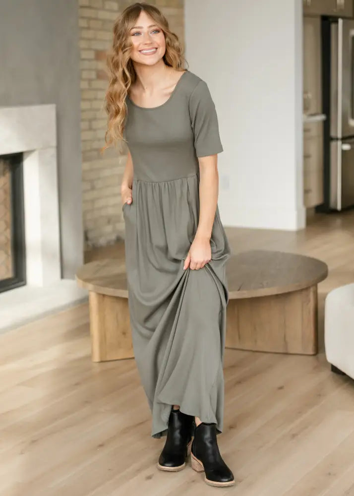 Jasmine Olive Ribbed Maxi Dress - IC Dresses
