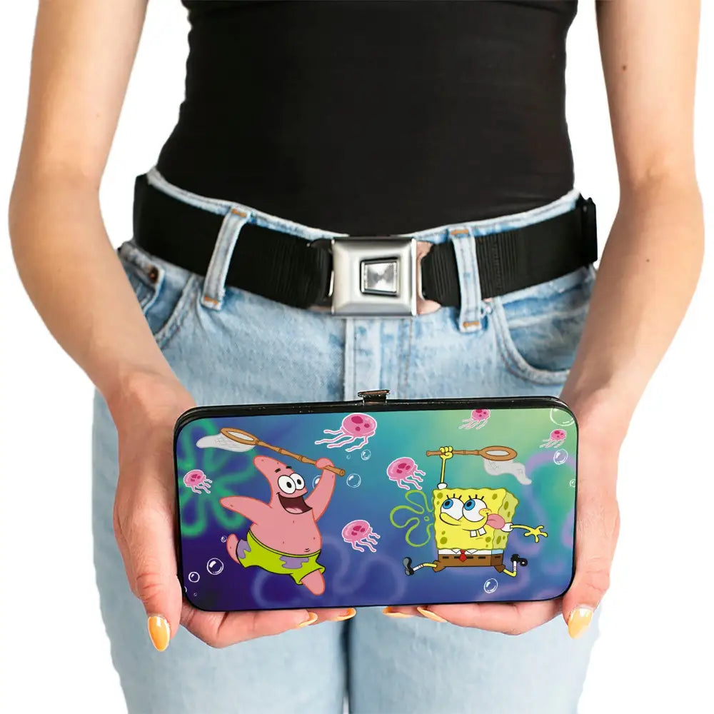 Hinged Wallet - Patrick Starfish & SpongeBob Jellyfishing + Jellyfish Catch Pose Hinged Wallets