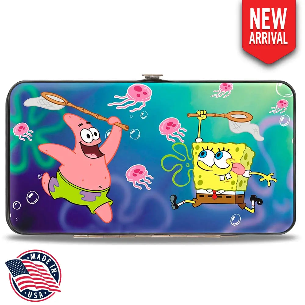 Hinged Wallet - Patrick Starfish & SpongeBob Jellyfishing + Jellyfish Catch Pose Hinged Wallets