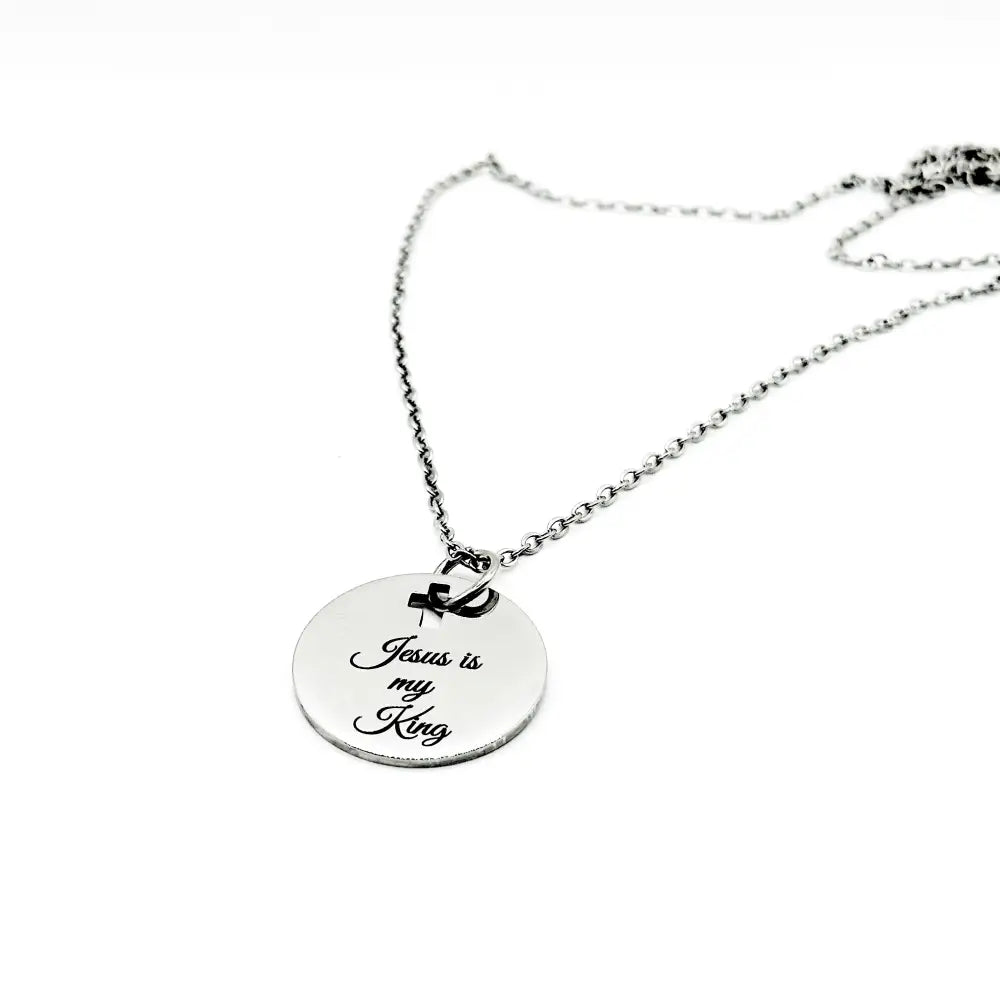 Jesus Is My King Necklace Stainless Steel Engraved Pendant With Cross Cut Out Christian Faith Jewelry From JKCE Designs