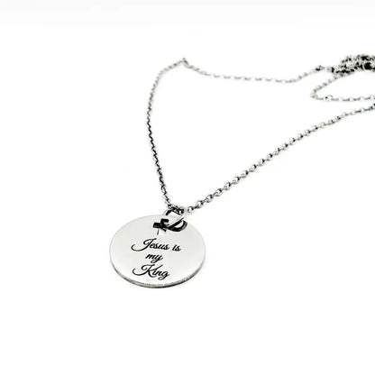 Jesus Is My King Necklace Stainless Steel Engraved Pendant With Cross Cut Out Christian Faith Jewelry From JKCE Designs