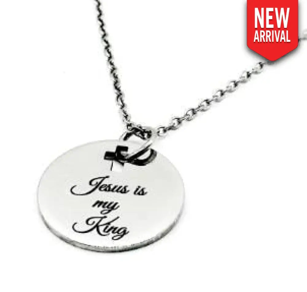 Jesus Is My King Necklace Stainless Steel Engraved Pendant With Cross Cut Out Christian Faith Jewelry From JKCE Designs