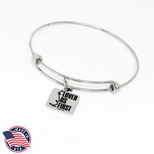 He Loved Us First 1 John 4:19 Bracelet Stainless Steel Engraved Charm Bangle Christian Faith Jewelry Gift For Women