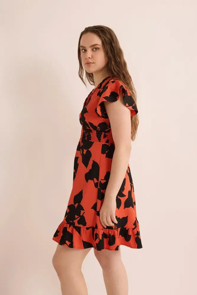 Jungle Serenade Empire Waist Dress In Orange - Dress & Romper