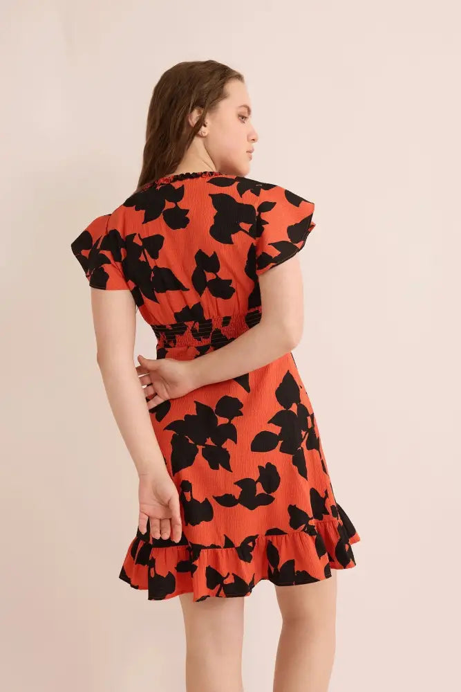 Jungle Serenade Empire Waist Dress In Orange - Dress & Romper