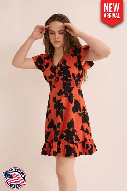 Jungle Serenade Empire Waist Dress In Orange - Small - Dress & Romper