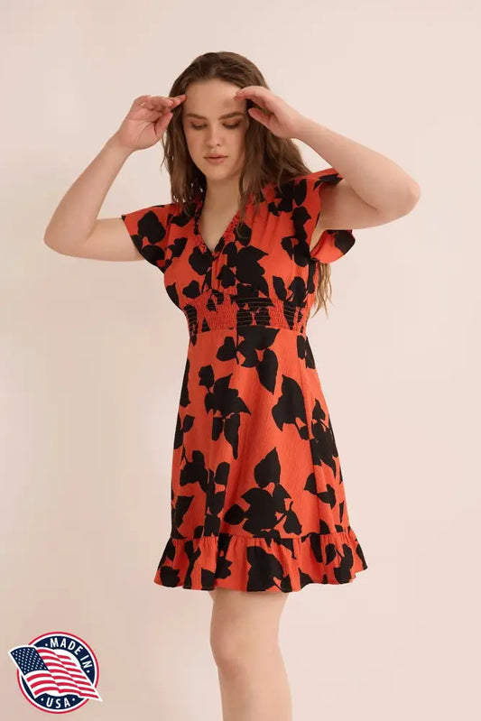 Jungle Serenade Empire Waist Dress In Orange - Small - Dress & Romper