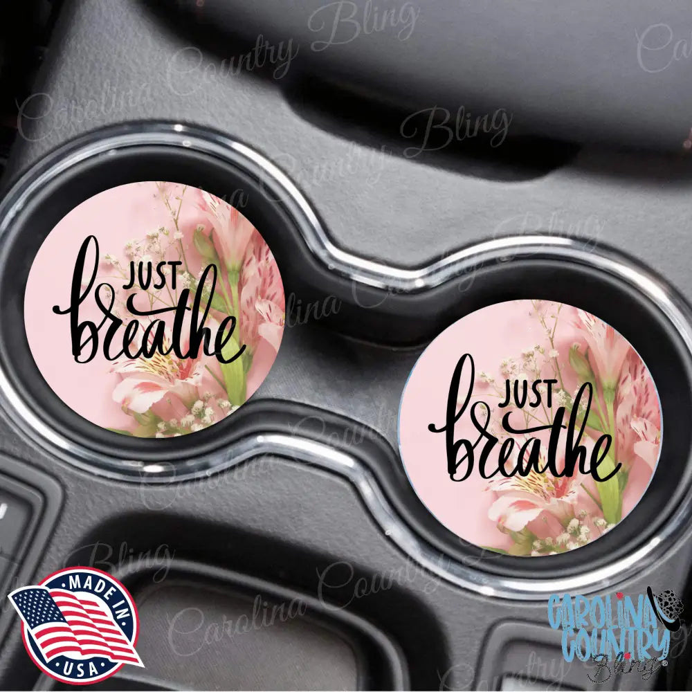 Just Breathe – Pink Car Coaster