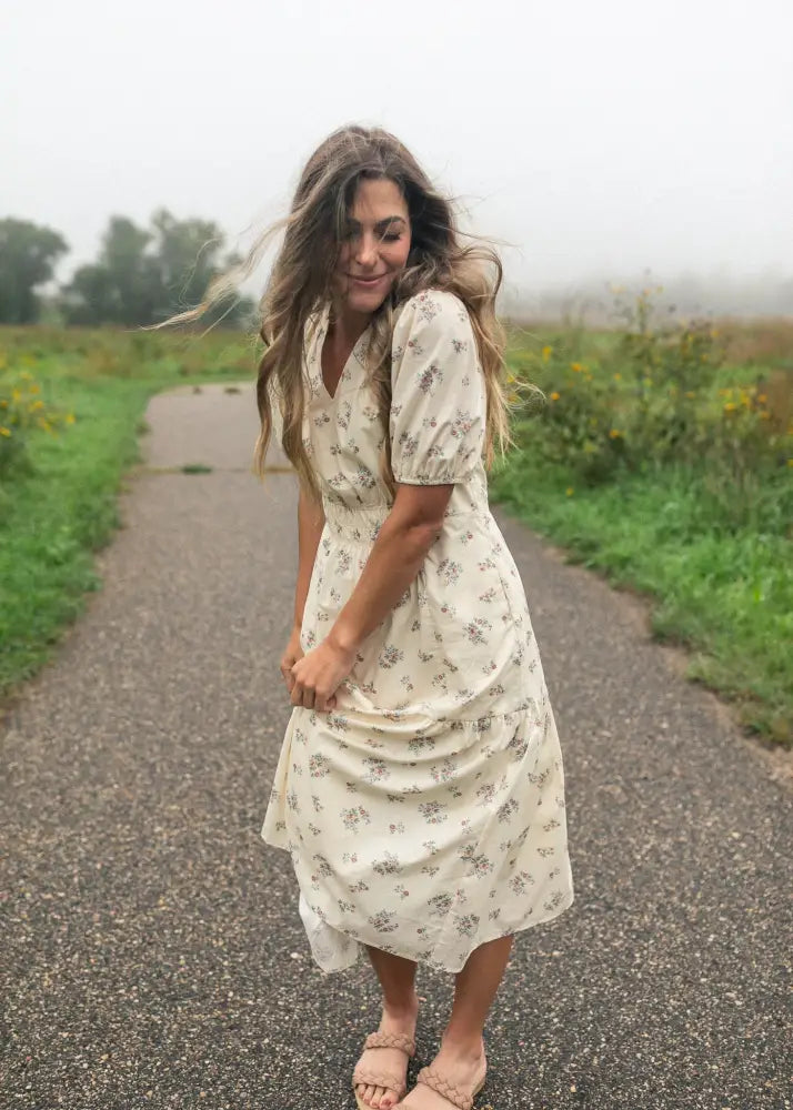 Katrina Half Sleeve Floral Midi Dress - IC Dresses