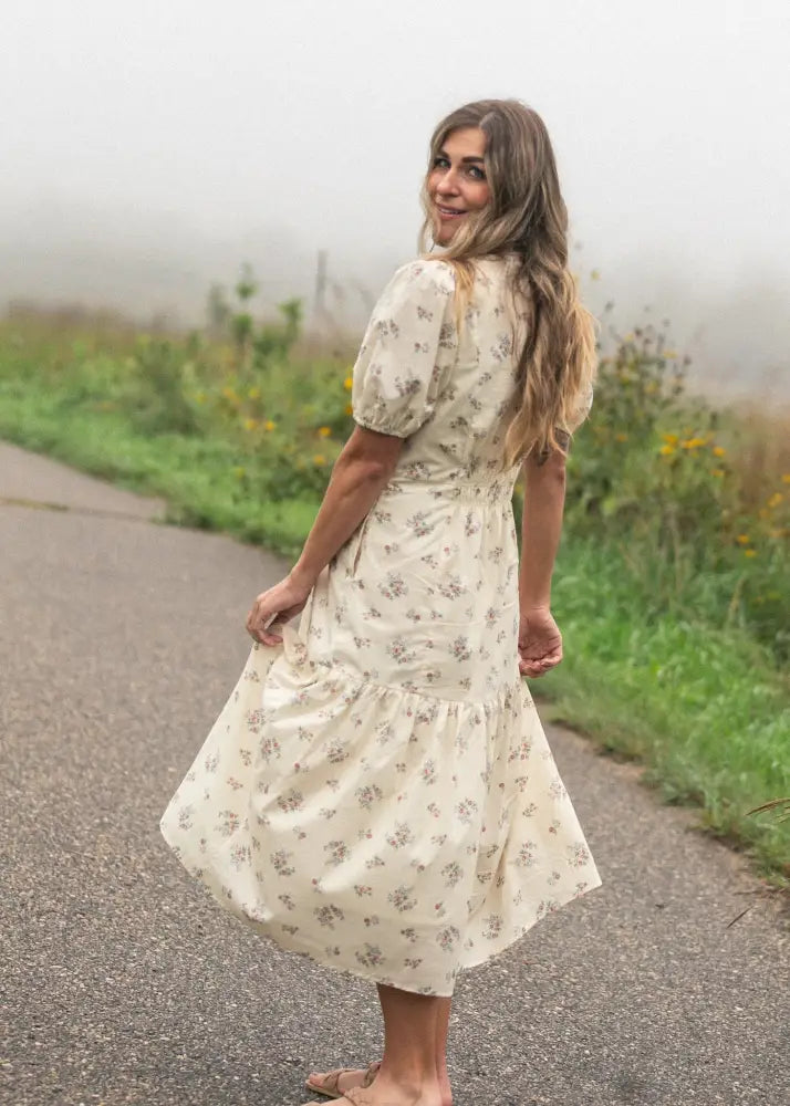 Katrina Half Sleeve Floral Midi Dress - IC Dresses