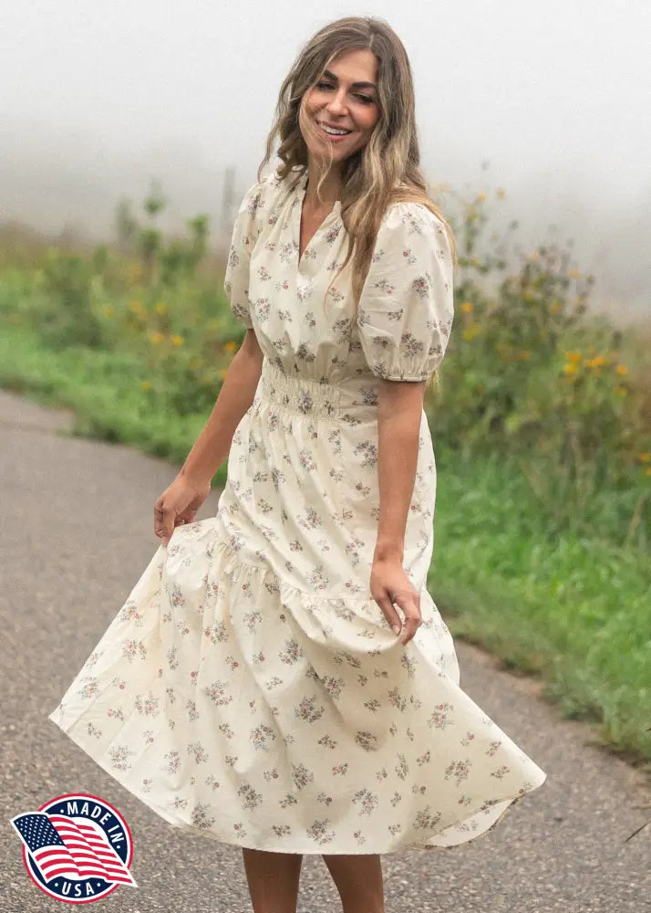 Katrina Half Sleeve Floral Midi Dress - IC Dresses