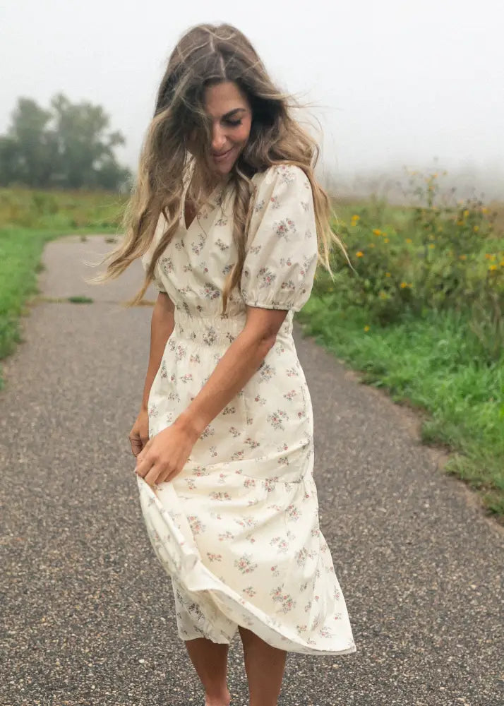 Katrina Half Sleeve Floral Midi Dress - IC Dresses