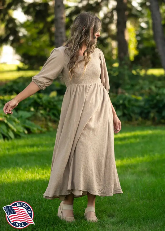 Kayleen Tan Smocked Bodice Gauze Dress - FINAL SALE - IC Dresses