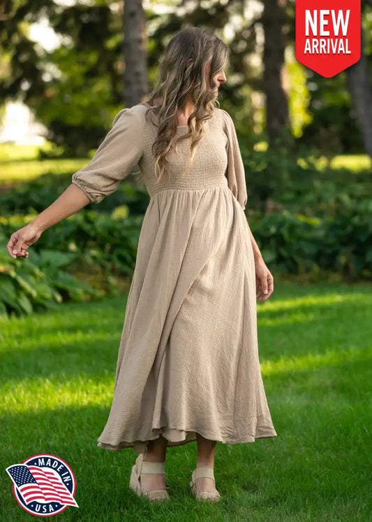 Kayleen Tan Smocked Bodice Gauze Dress - FINAL SALE - IC Dresses