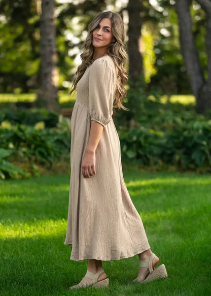 Kayleen Tan Smocked Bodice Gauze Dress - FINAL SALE - IC Dresses