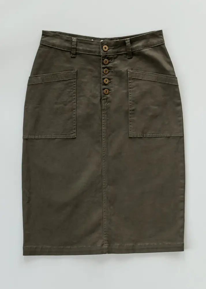 Kennedy Olive Midi Denim Skirt - IC Skirts