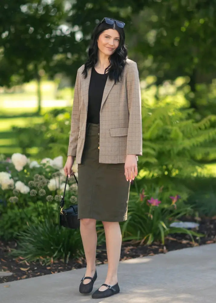 Kennedy Olive Midi Denim Skirt - IC Skirts