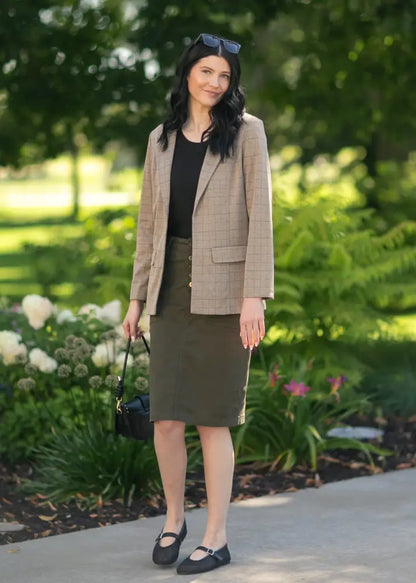 Kennedy Olive Midi Denim Skirt - IC Skirts