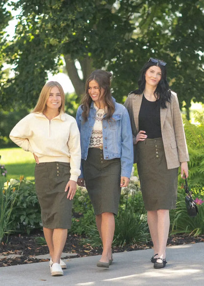 Kennedy Olive Midi Denim Skirt - IC Skirts