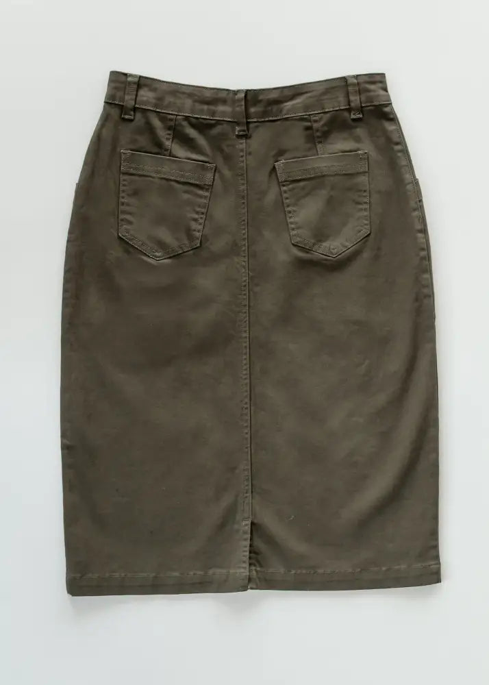 Kennedy Olive Midi Denim Skirt - IC Skirts