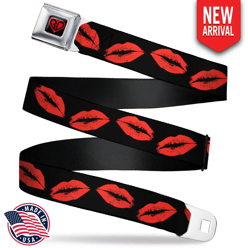 BD Heart Logo Full Color Black/Red Seatbelt Belt - Kisses Webbing Seatbelt Belts