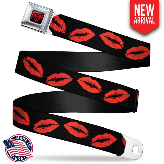 BD Heart Logo Full Color Black/Red Seatbelt Belt - Kisses Webbing Seatbelt Belts