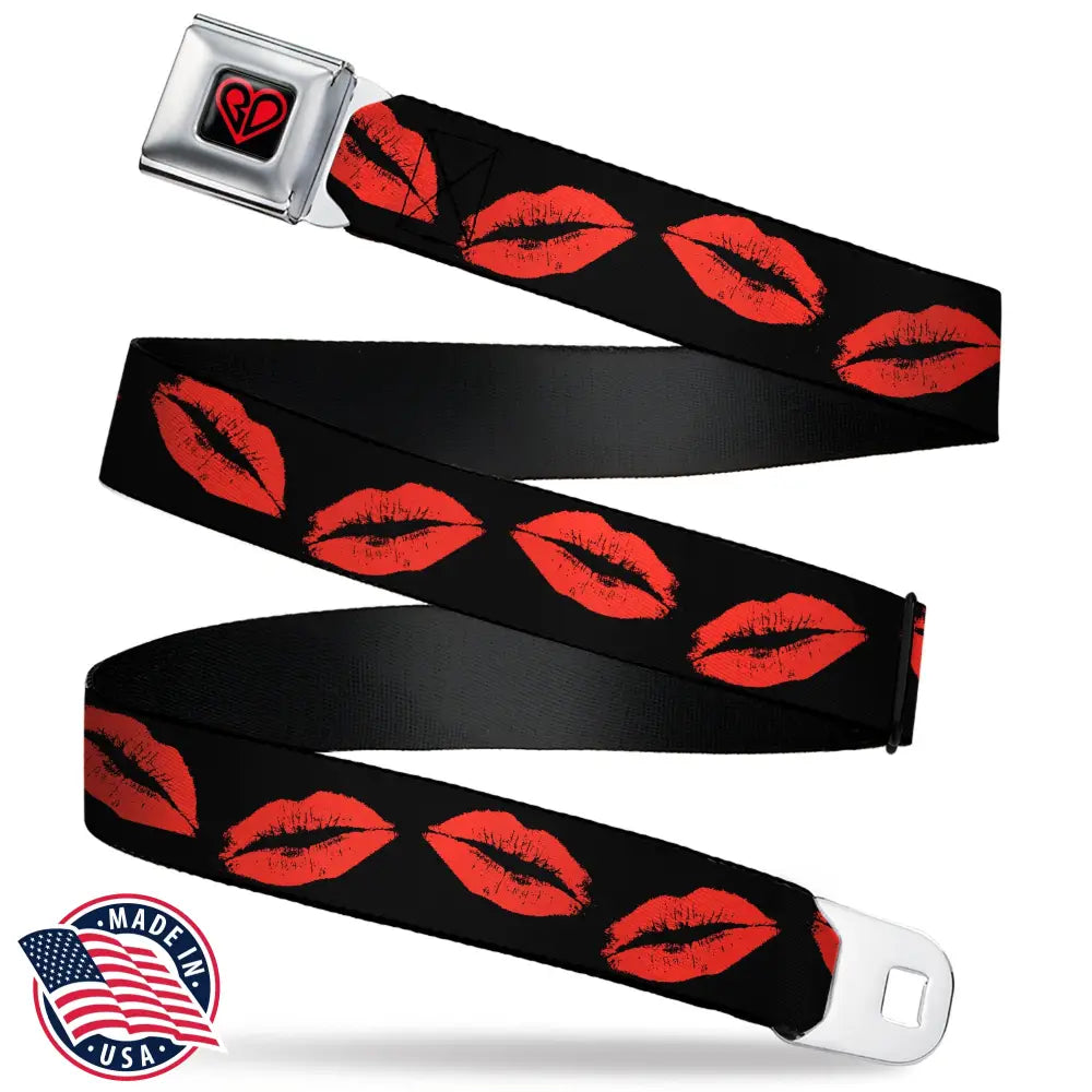 BD Heart Logo Full Color Black/Red Seatbelt Belt - Kisses Webbing Seatbelt Belts