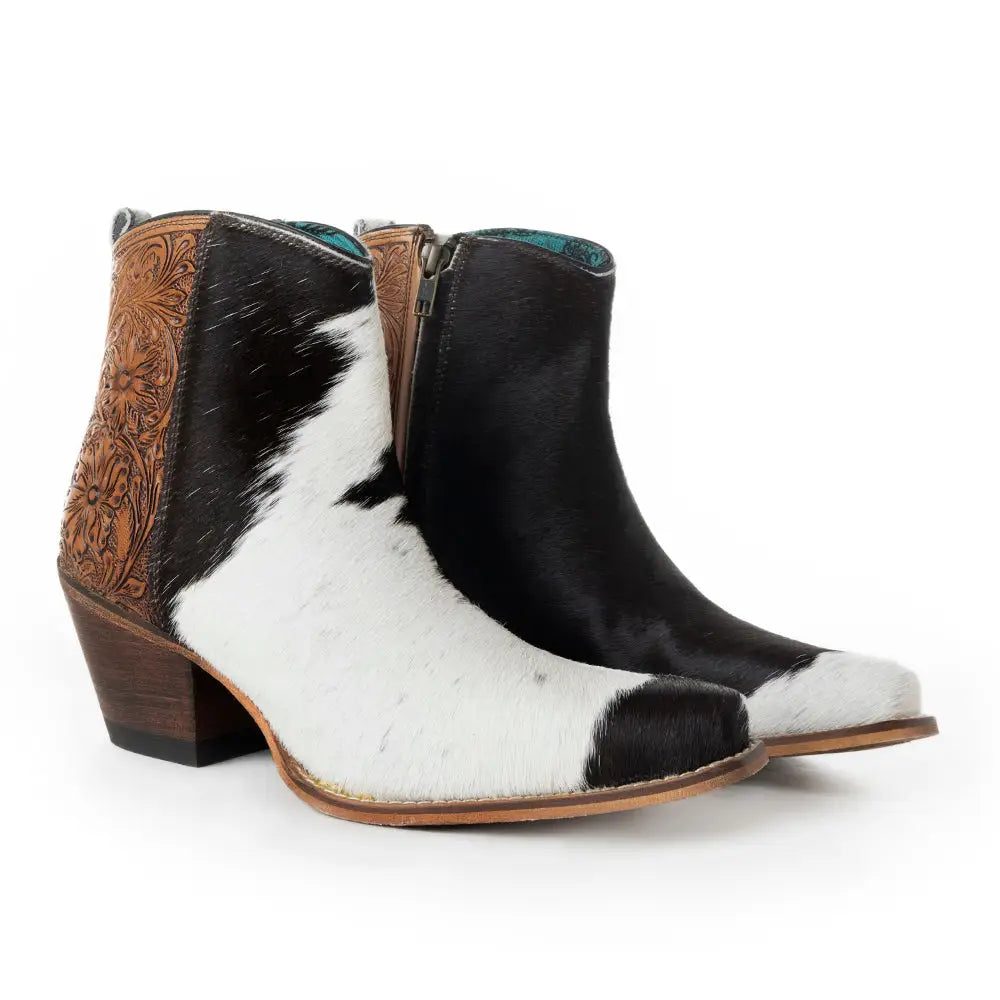 Laramie Plains Hair-on Hide & Hand-tooled Boots - SHOES