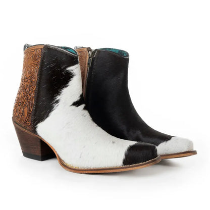 Laramie Plains Hair-on Hide & Hand-tooled Boots - SHOES