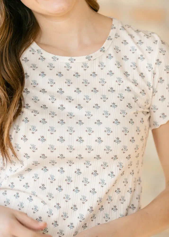 Larza Blue Floral Lettuce Hem Top - FINAL SALE - IC Tops