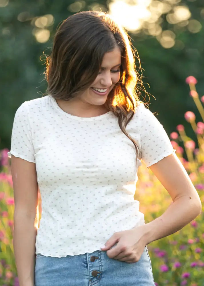 Larza Taupe Floral Lettuce Hem Top - FINAL SALE - IC Tops