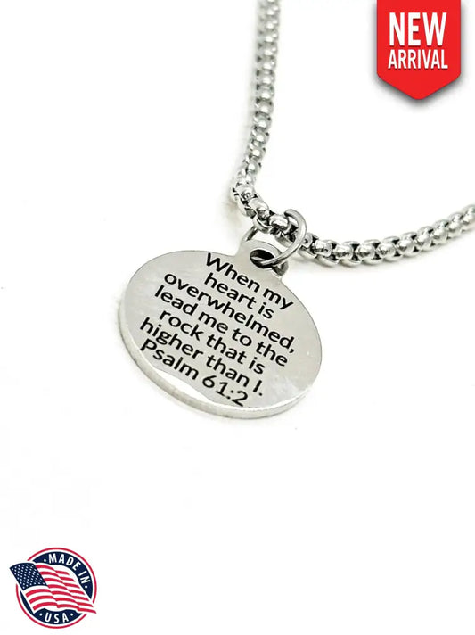 Scripture Gifts When My Heart Is Overwhelmed Lead Me To The Rock Man Necklace Psalm 61 2 Jewelry Scripture Quotes Faith