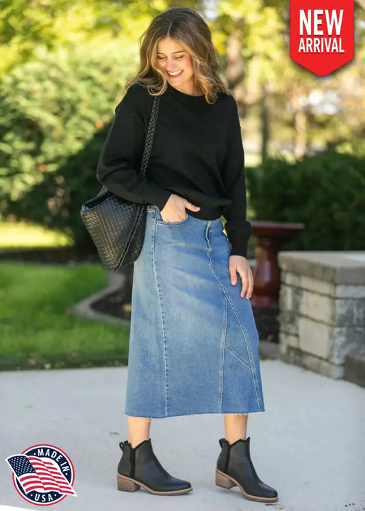 Lee A-Line Raw Hem Midi Skirt IC Skirts