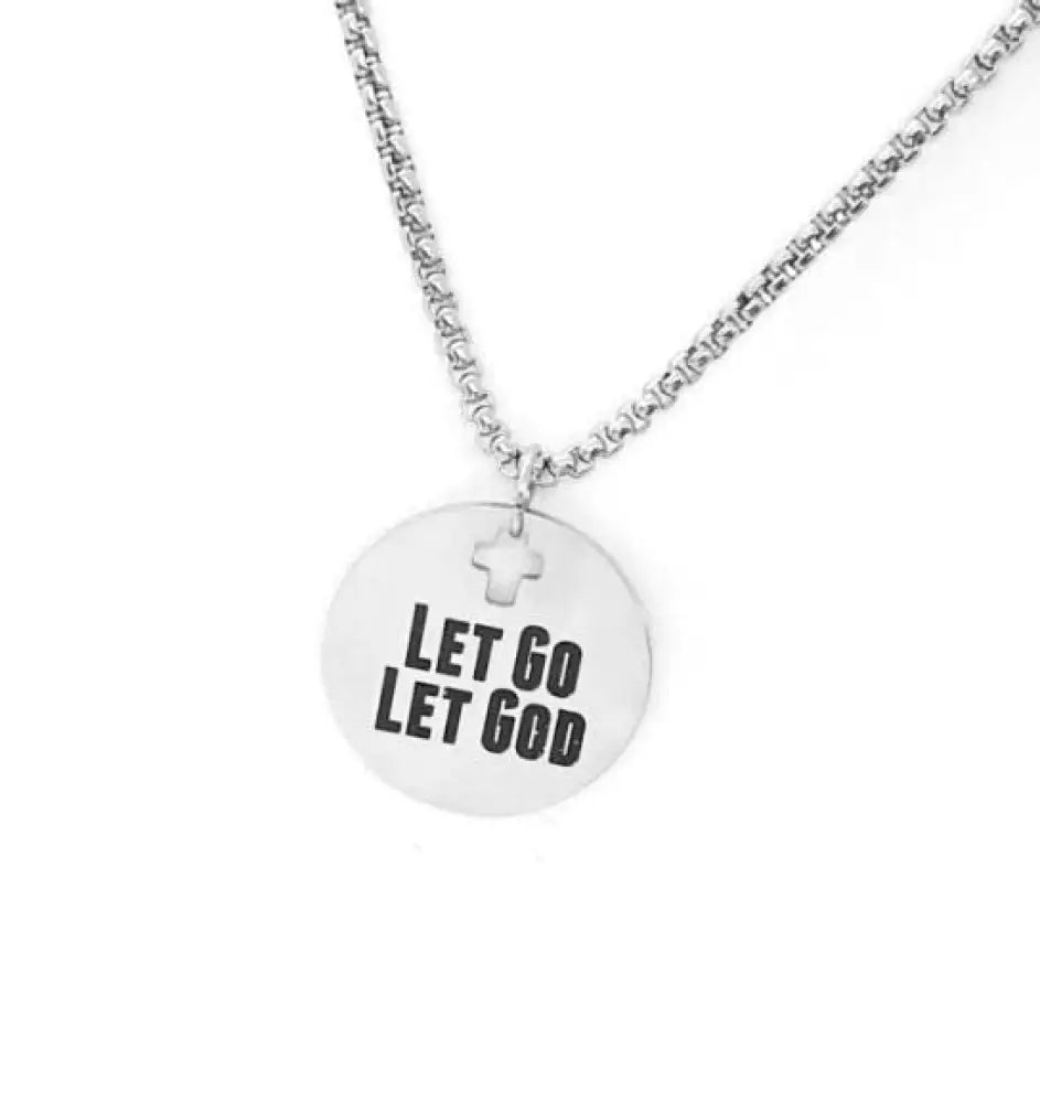 Let Go Let God Necklace Stainless Steel Christian Jewelry Unisex Faith Gift Inspirational Religious Necklace For Men Or