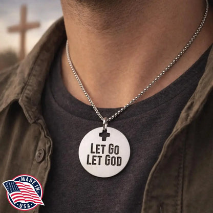 Let Go Let God Necklace Stainless Steel Christian Jewelry Unisex Faith Gift Inspirational Religious Necklace For Men Or