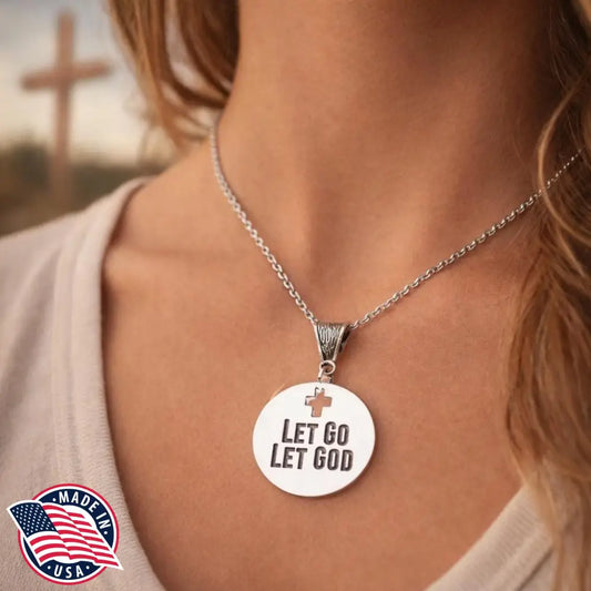 Let Go Let God Faith Necklace Stainless Steel Christian Jewelry Inspirational Scripture Gift Religious Encouragement