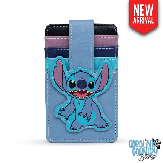 Disney Wallet Character Wallet ID Card Holder Lilo and Stitch Stitch Pose Blues Vegan Leather Mini ID Wallets
