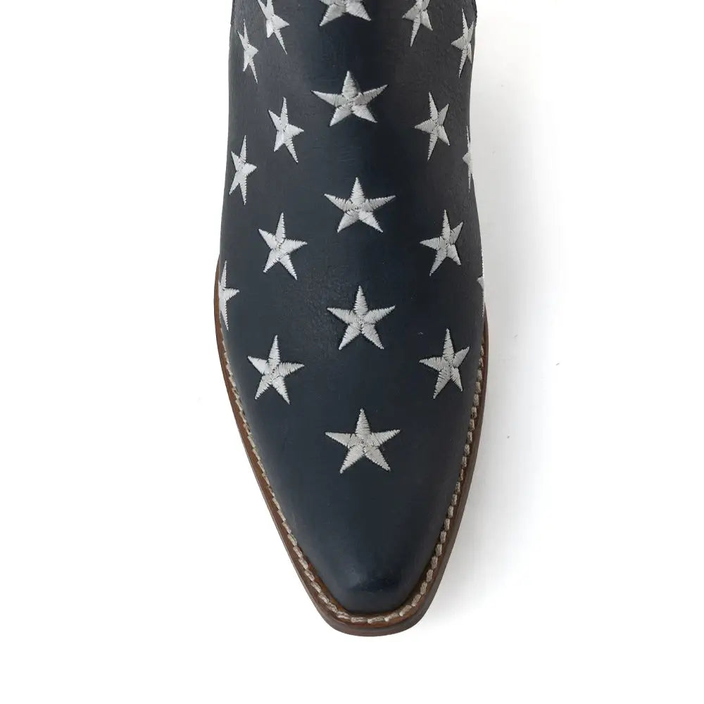 Myra Liberty Star Leather Booties in Vintage Blue - Shoes