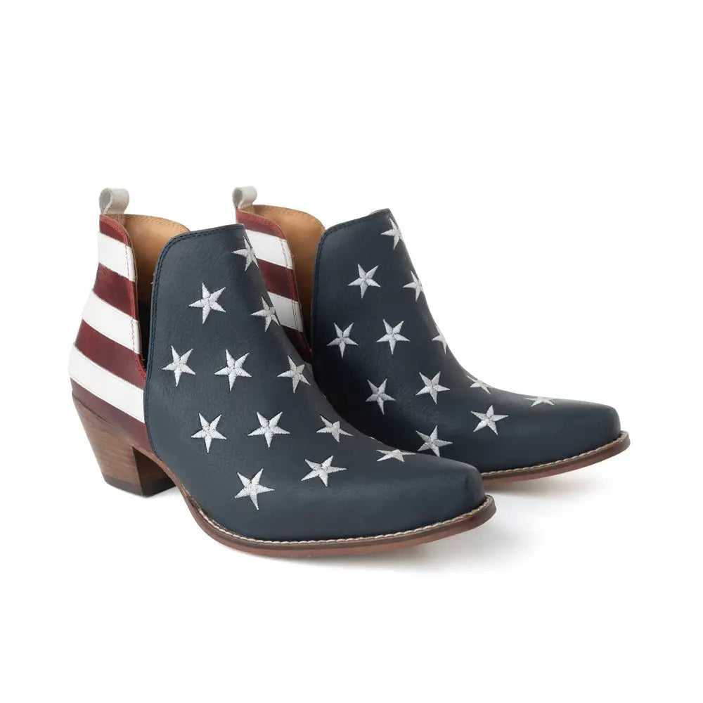 Myra Liberty Star Leather Booties in Vintage Blue - Shoes