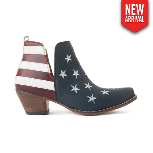 Myra Liberty Star Leather Booties in Vintage Blue - Shoes
