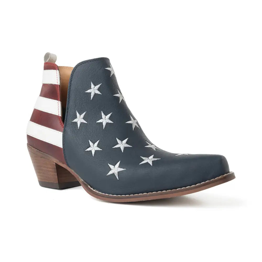 Myra Liberty Star Leather Booties in Vintage Blue - Shoes