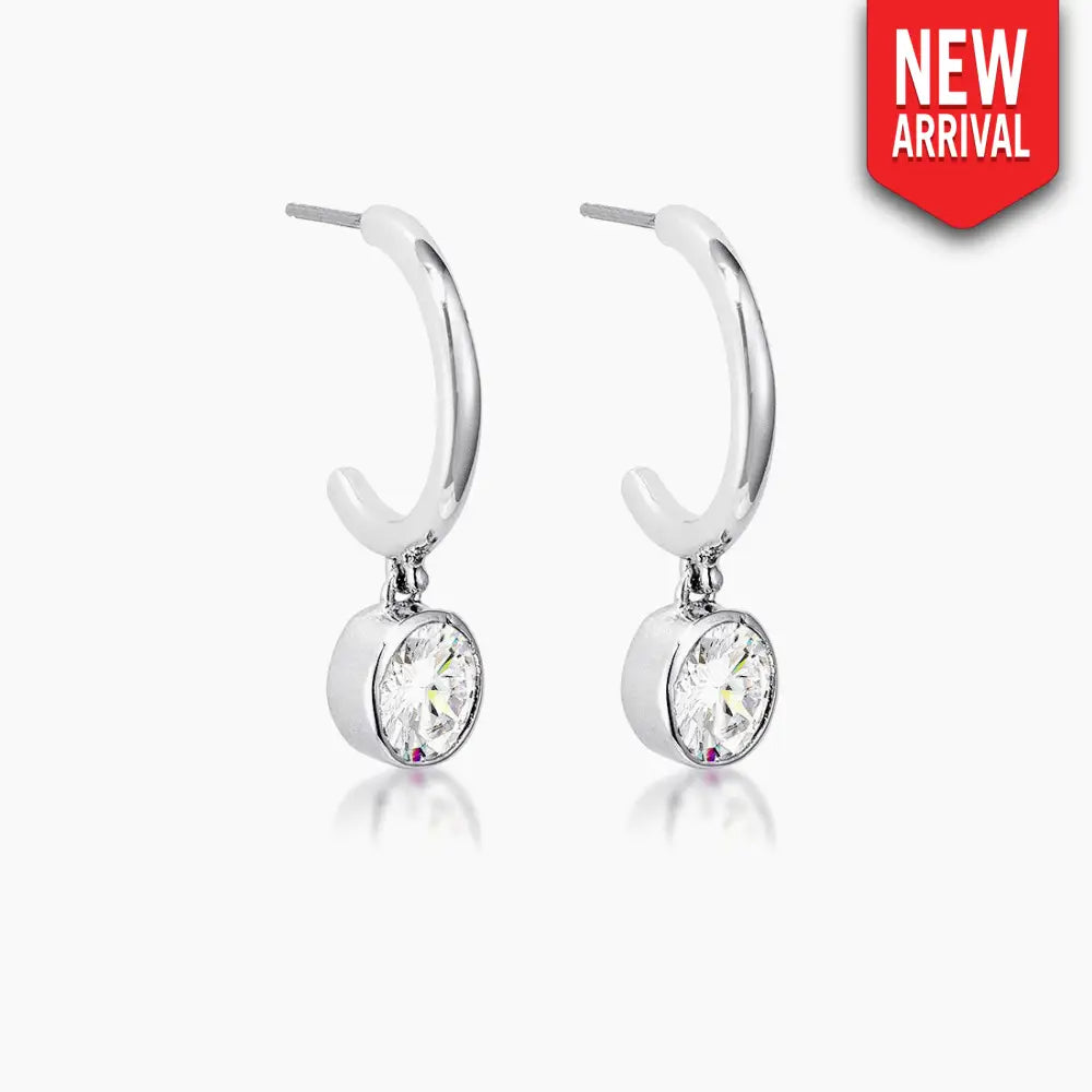 7mm Cz Silvertone Drop Hooplet Earrings - Earrings