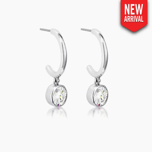 7mm Cz Silvertone Drop Hooplet Earrings - Earrings