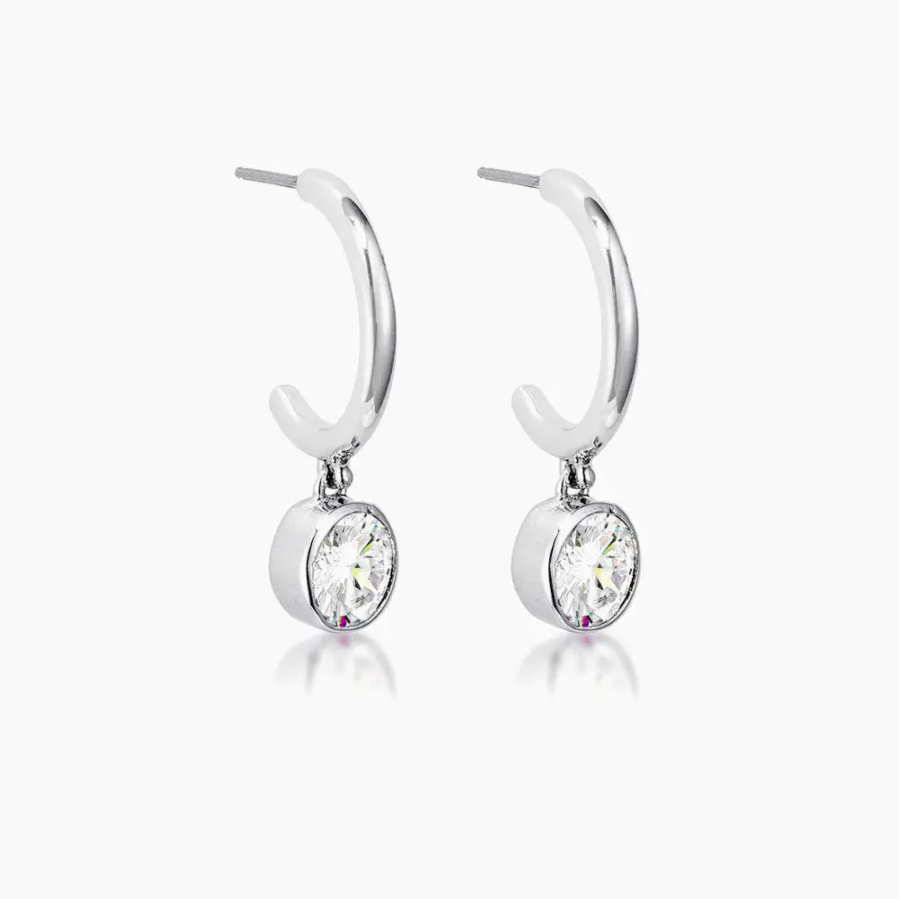 7mm Cz Silvertone Drop Hooplet Earrings - Earrings